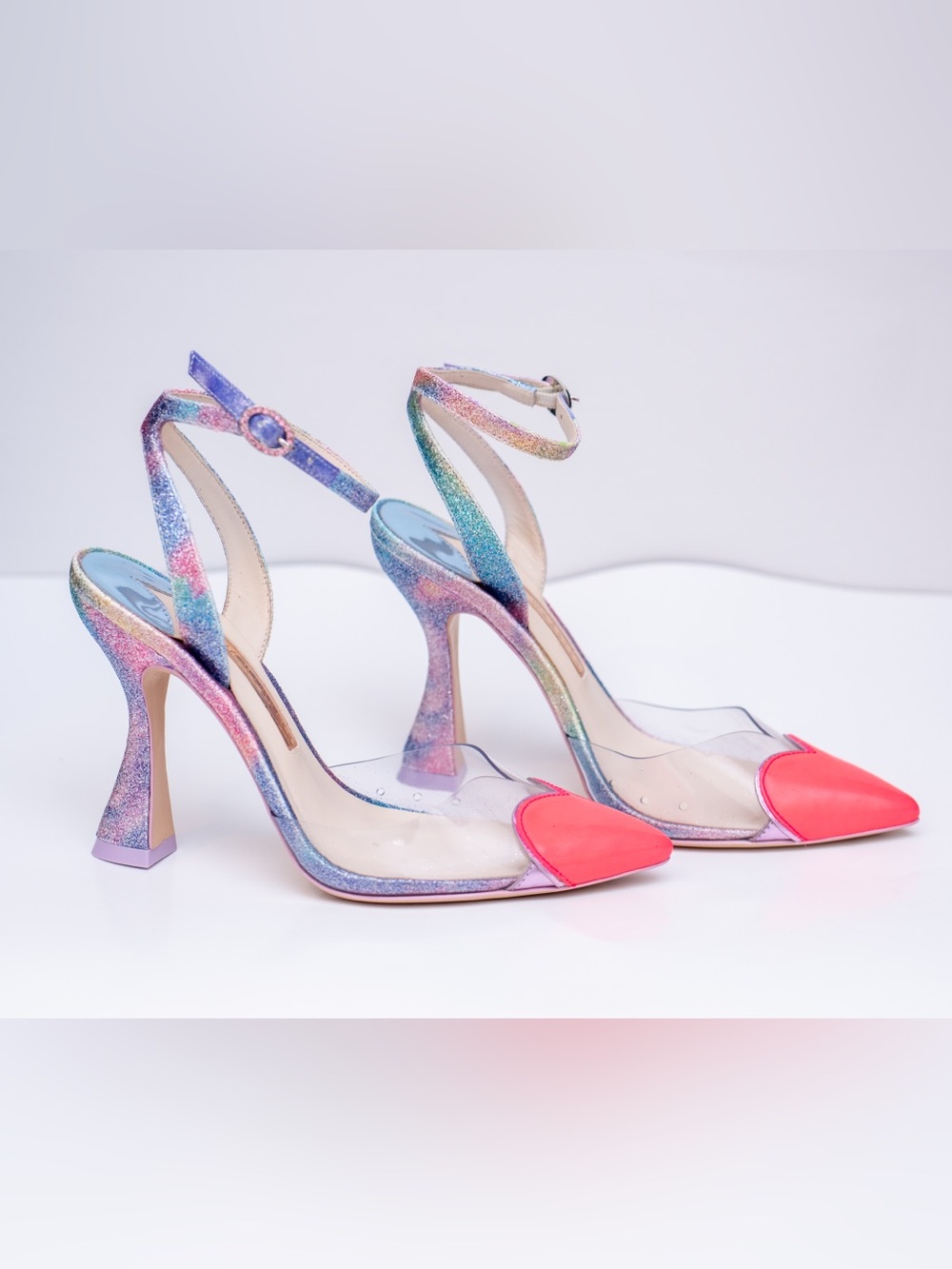 Sophia Webster Multicolor Glitter Ankle-Strap Heels with Pink Toe Accent